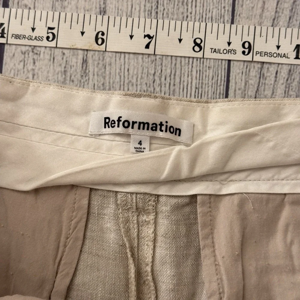Reformation Linen Wide Leg Cropped Pants Women Size 4 Beige High Rise Inseam 25